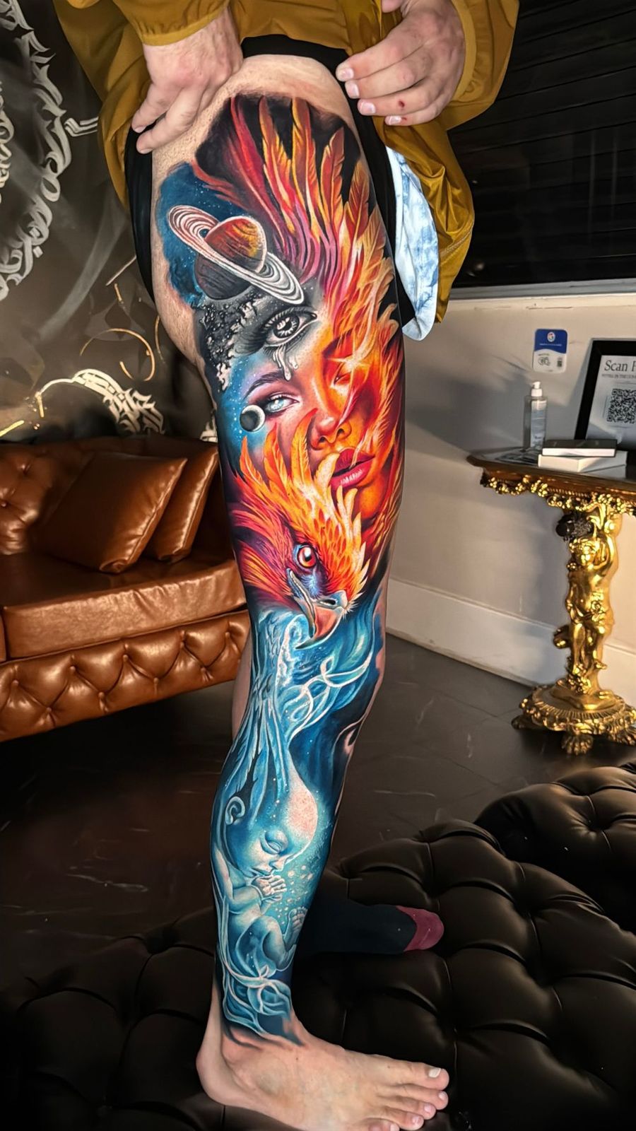Full-colour Japanese-inspired leg sleeve by Andre Fila, Treze Ink Coventry