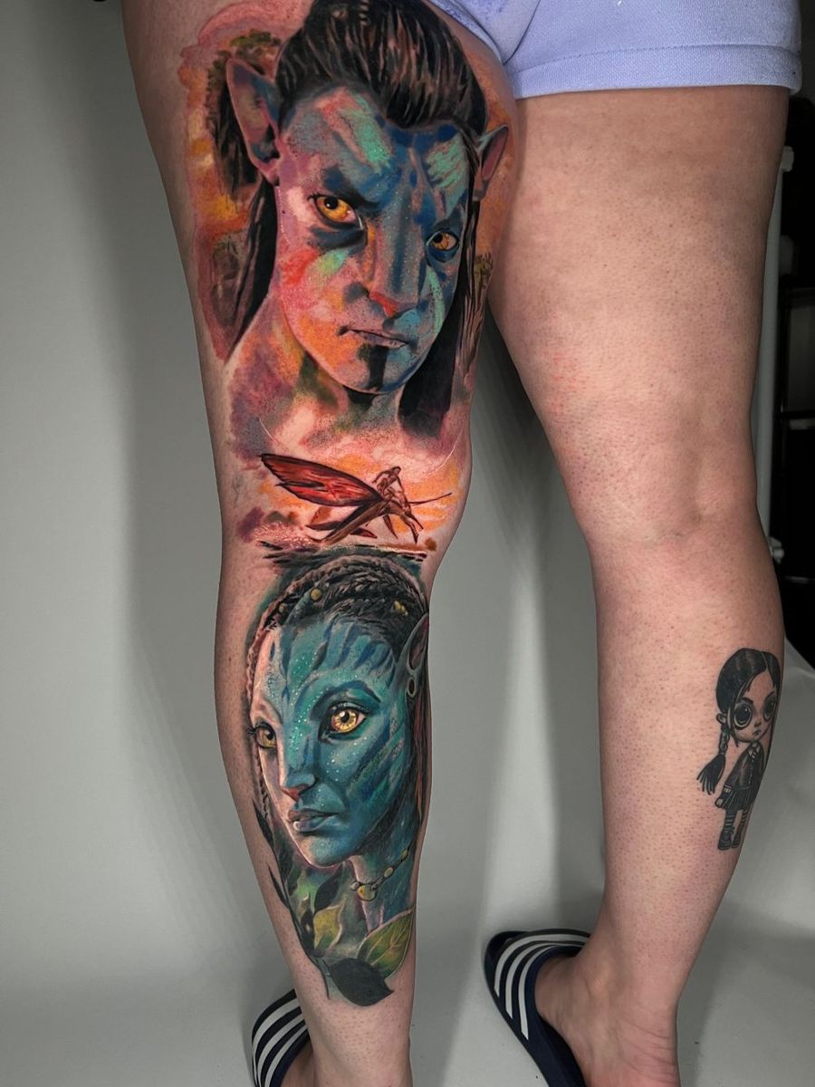 Colourful surrealist portrait tattoo by Krissy, Treze Ink Coventry
